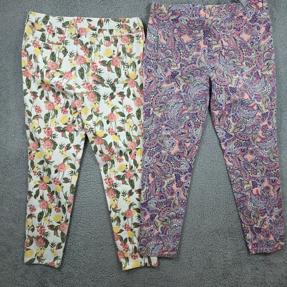 2 Pairs of Charter Club Bristol Floral Print Skinny Ankle Jeans Size 12 - Picture 6 of 11